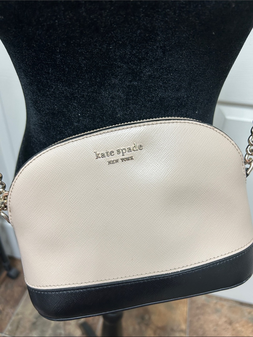 kate spade Cream and Black Dome Crossbody with Gold Chain